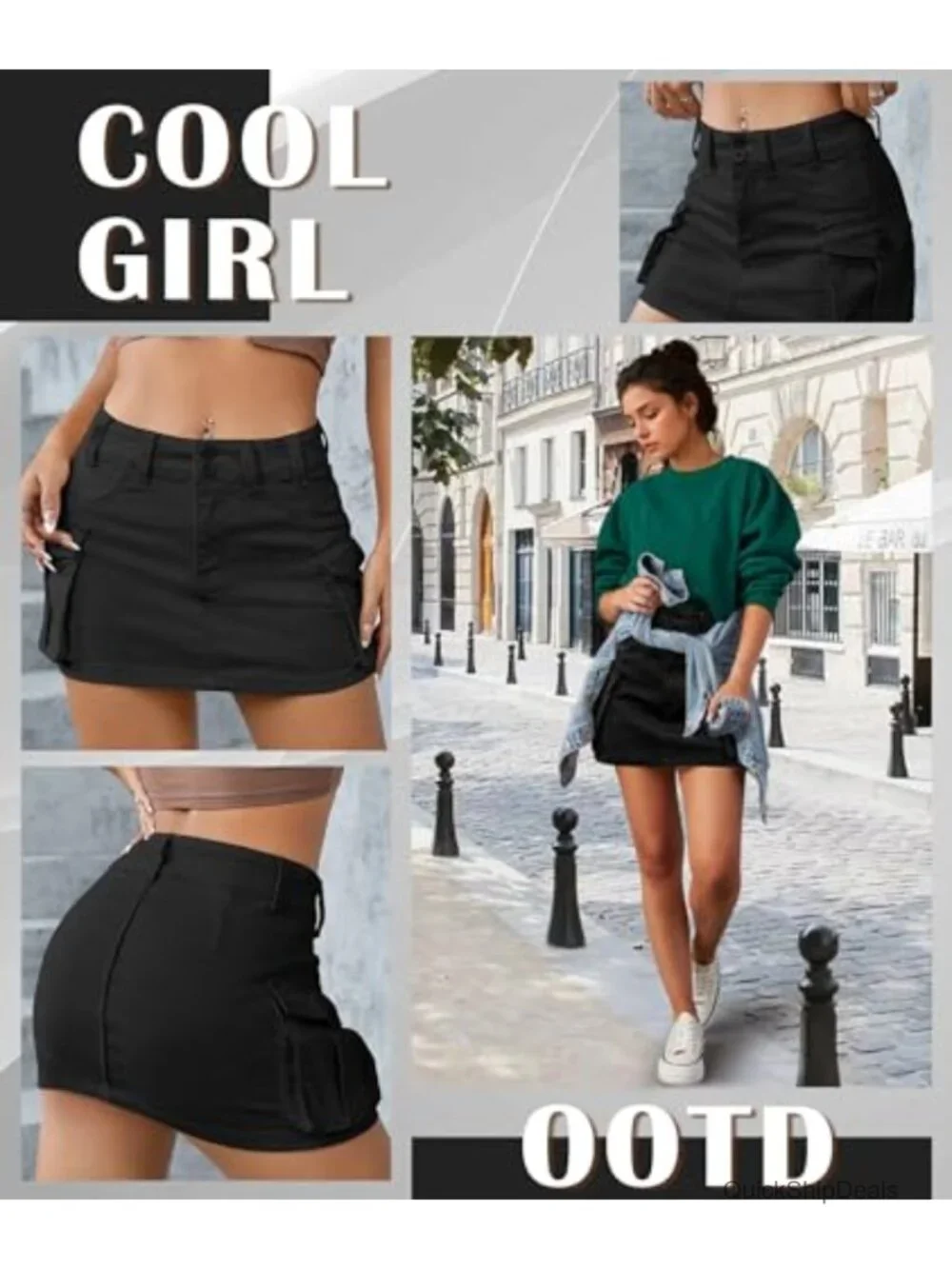 Vintage Y2K High Stretch Cargo Denim Mini Skirt with Flap Pockets